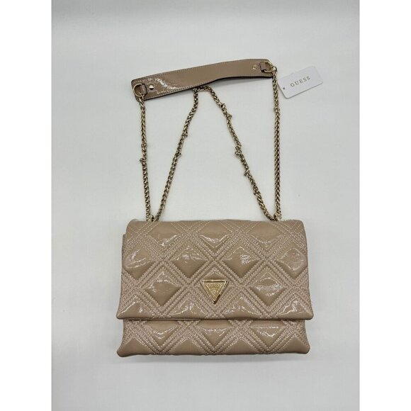 GUESS Deesa patent faux-leather convertible shoulder crossbody -Taupe DEFECTIVE - Picture 2 of 8